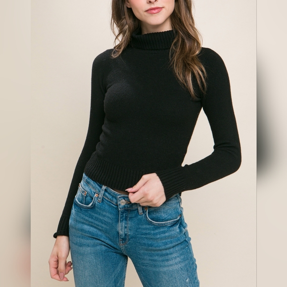 Love Tree Sweaters - Mock Neck Long Sleeve Sweater Top Black Various Sizes Available